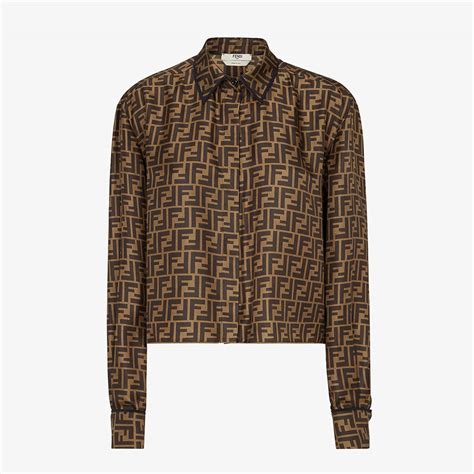 fendi brown twill shirt|Brown FF twill top .